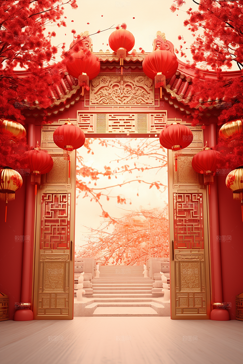 中式传统门楼中国风开业背景图