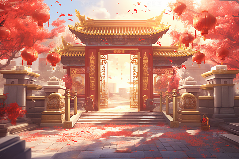 中式传统门楼热卖开业背景图