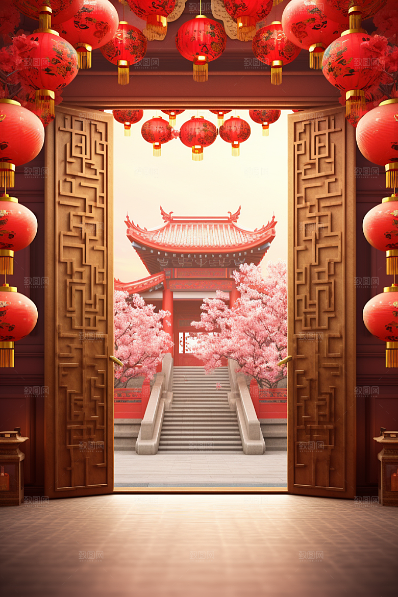 中式传统门楼开业中国风背景图