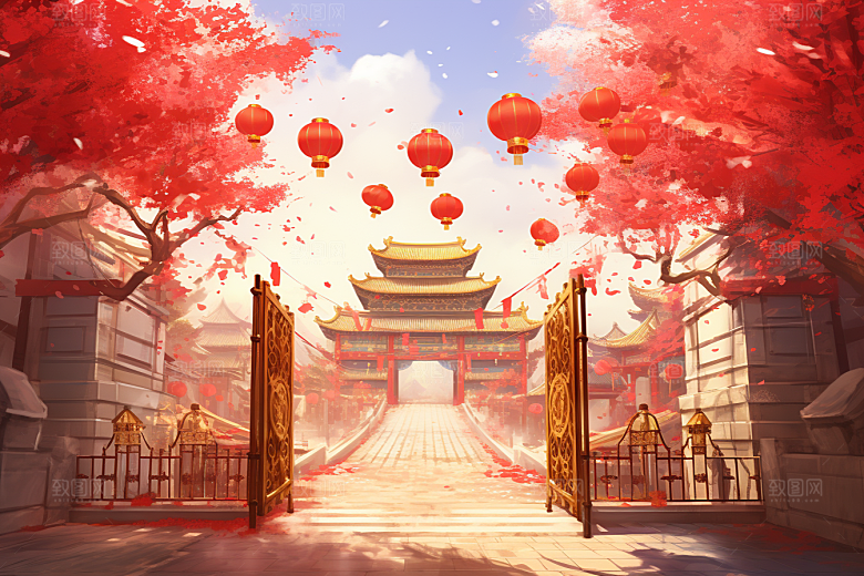 中式传统门楼喜庆中国风背景图