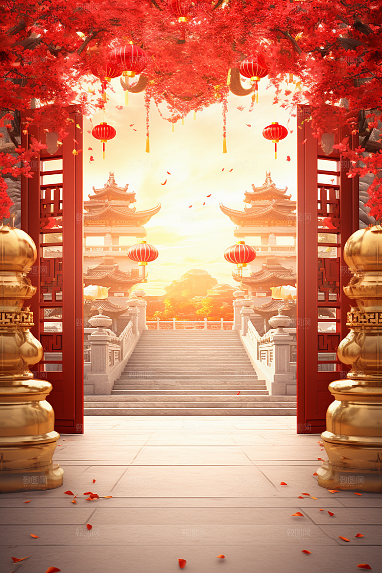 中式传统门楼直播开业大吉背景图