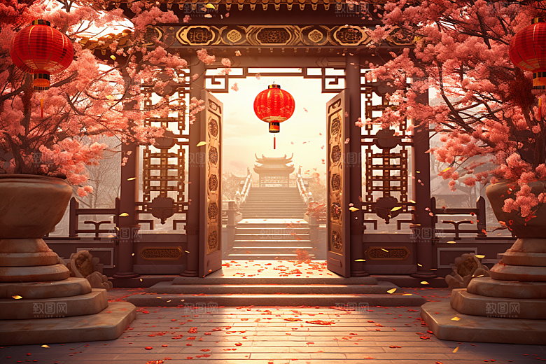 中式传统门楼中国风开业背景图