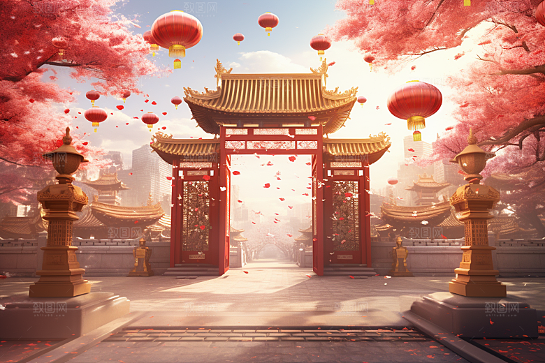 中式传统门楼开业大吉中国风背景图