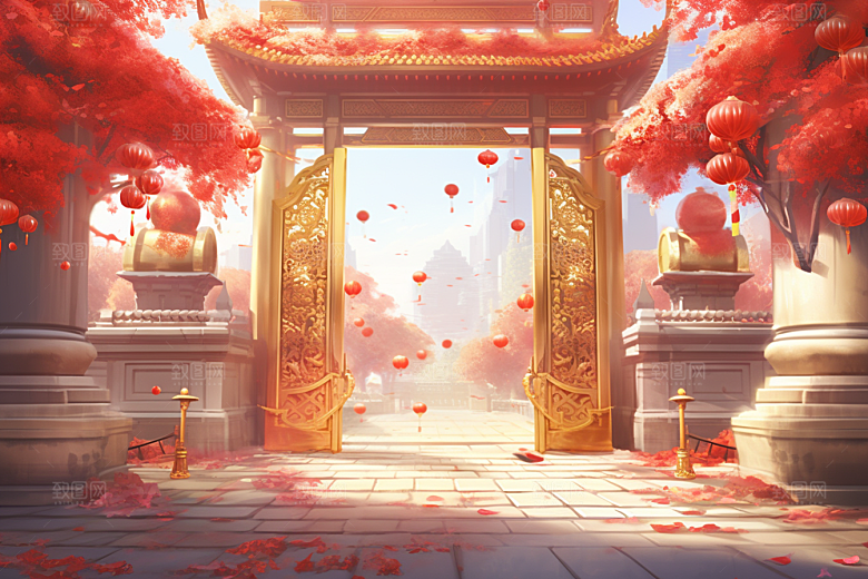 中式传统门楼开业大吉中国风背景图