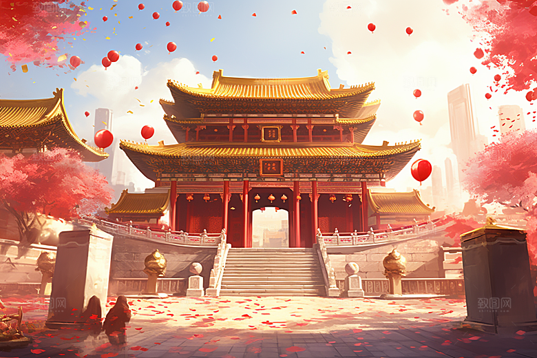 中式传统门楼开业喜庆背景图