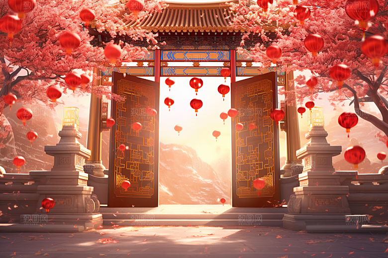 中式传统门楼喜庆开业背景图