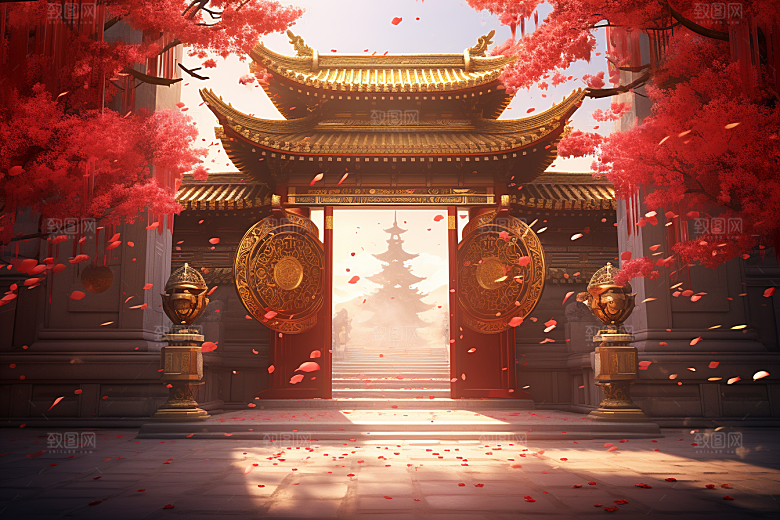 中式传统门楼开业开业大吉背景图