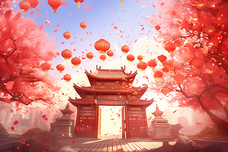 中式传统门楼喜庆开业背景图
