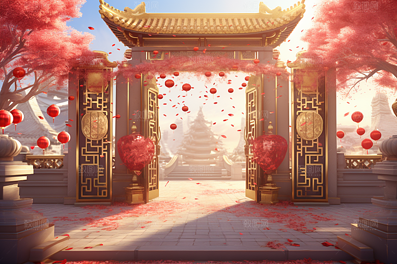 中式传统门楼开业中国风背景图
