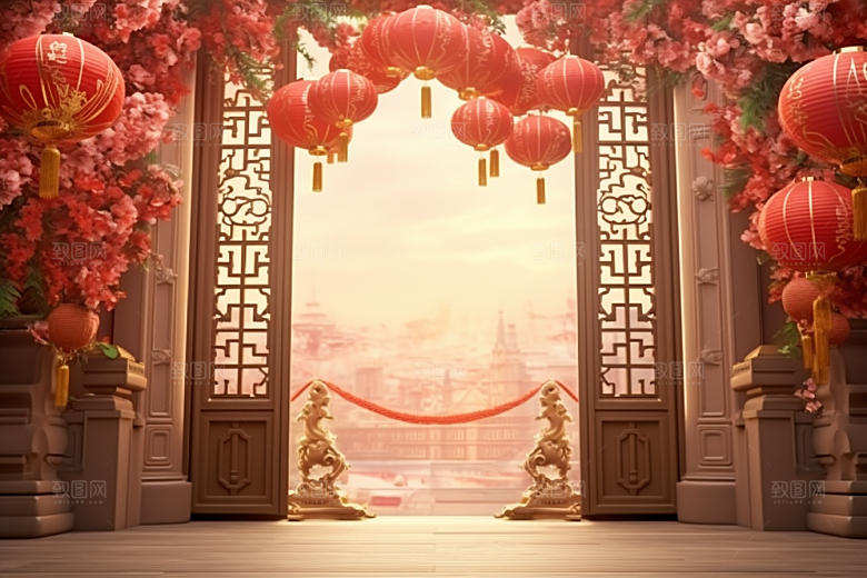 中式传统门楼热卖国潮背景图