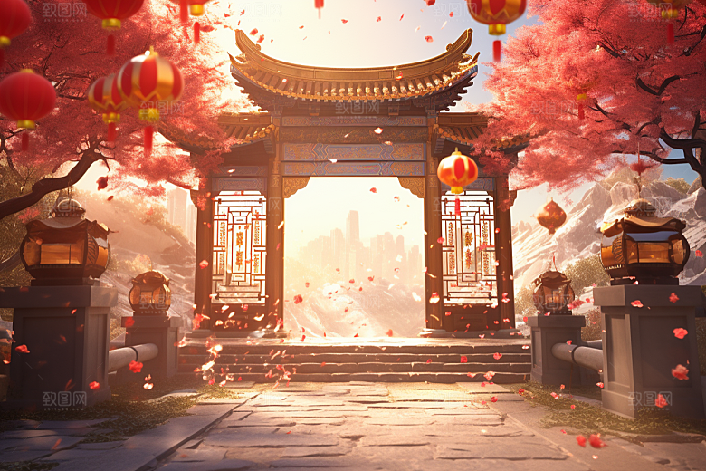 中式传统门楼直播热卖背景图