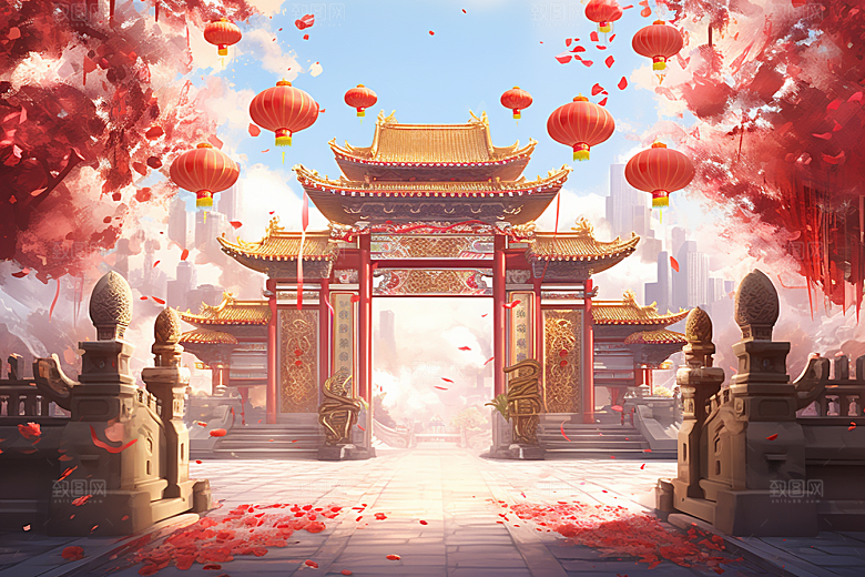 中式传统门楼开门红热卖背景图