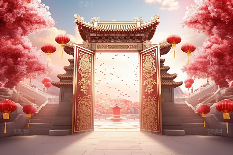 中式传统门楼火热热卖背景图