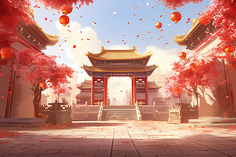 中式传统门楼直播开业背景图