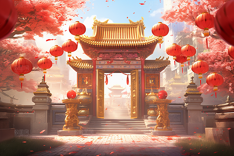 中式传统门楼直播火热背景图