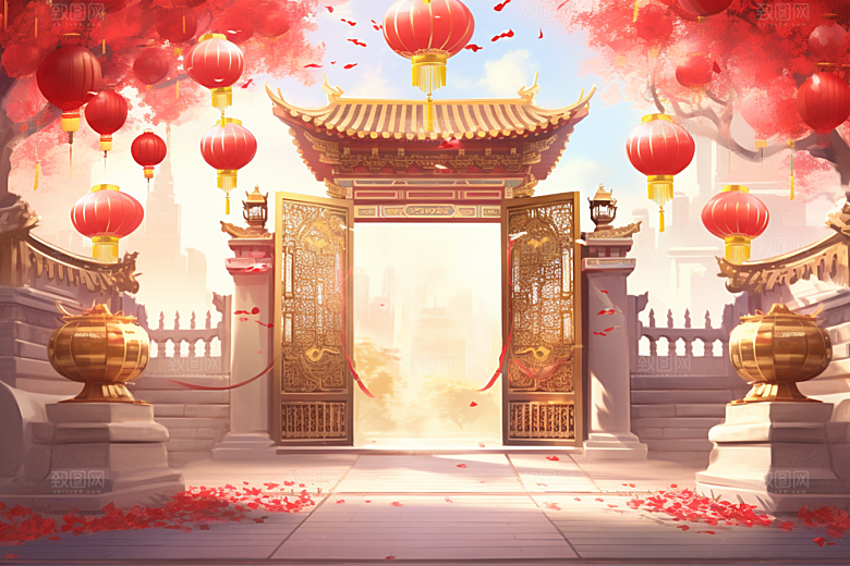 中式传统门楼国潮直播背景图