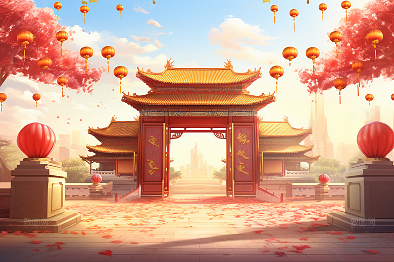 中式传统门楼中国风开业背景图