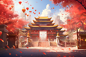 中式传统门楼喜庆中国风背景图