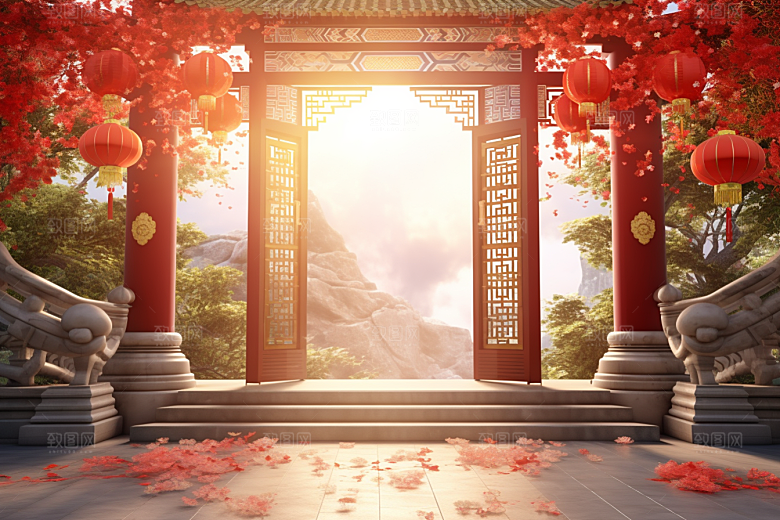 中式传统门楼开业中国风背景图