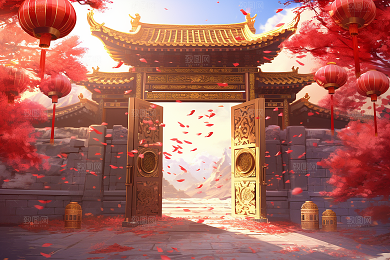 中式传统门楼开业中国风背景图