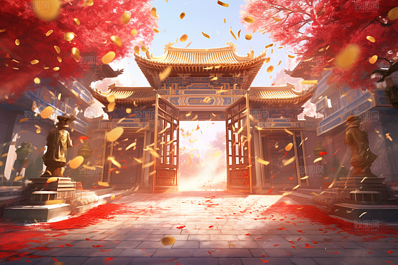 中式传统门楼促销开业大吉背景图