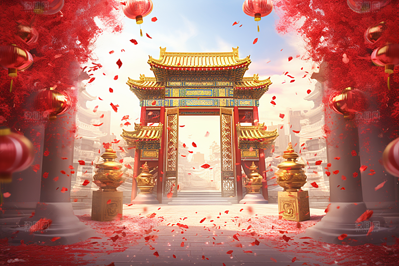 中式传统门楼喜庆直播背景图