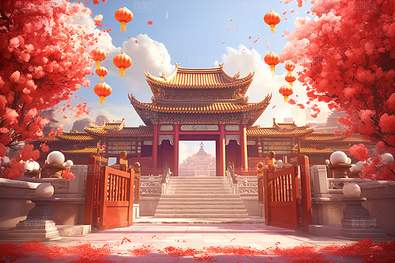 中式传统门楼中国风国潮背景图