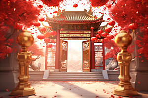 中式传统门楼喜庆开业背景图
