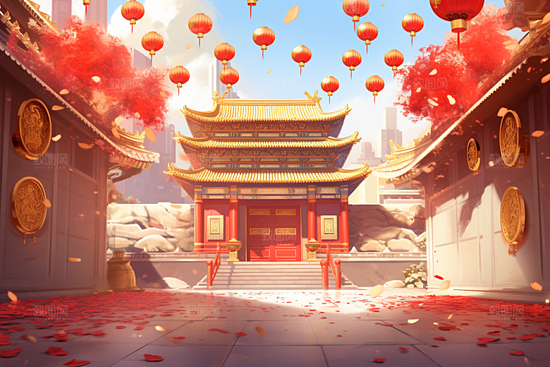 中式传统门楼开门红中国风背景图