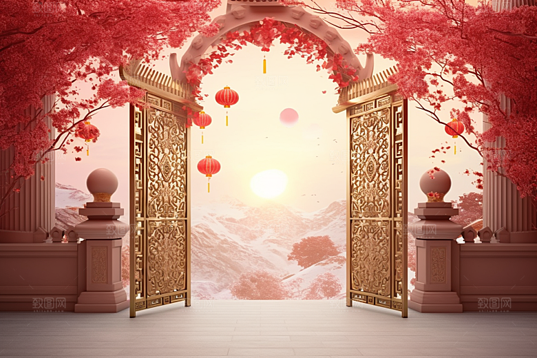 中式传统门楼火热热卖背景图