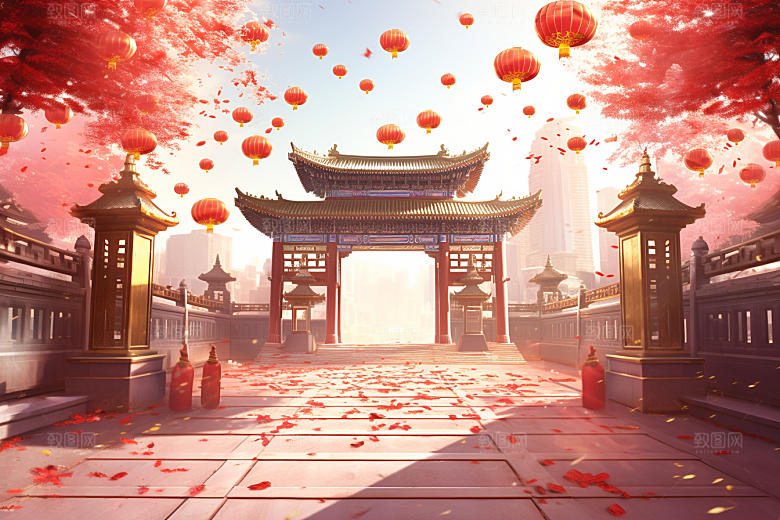 中式传统门楼开业大吉开业背景图