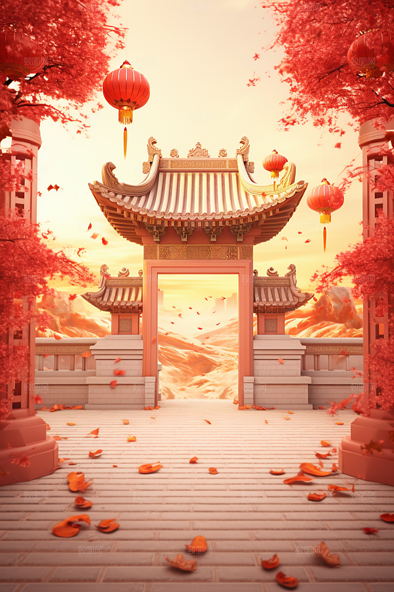 中式传统门楼直播中国风背景图