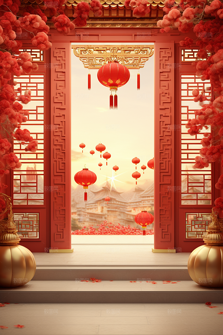 中式传统门楼中国风开业大吉背景图