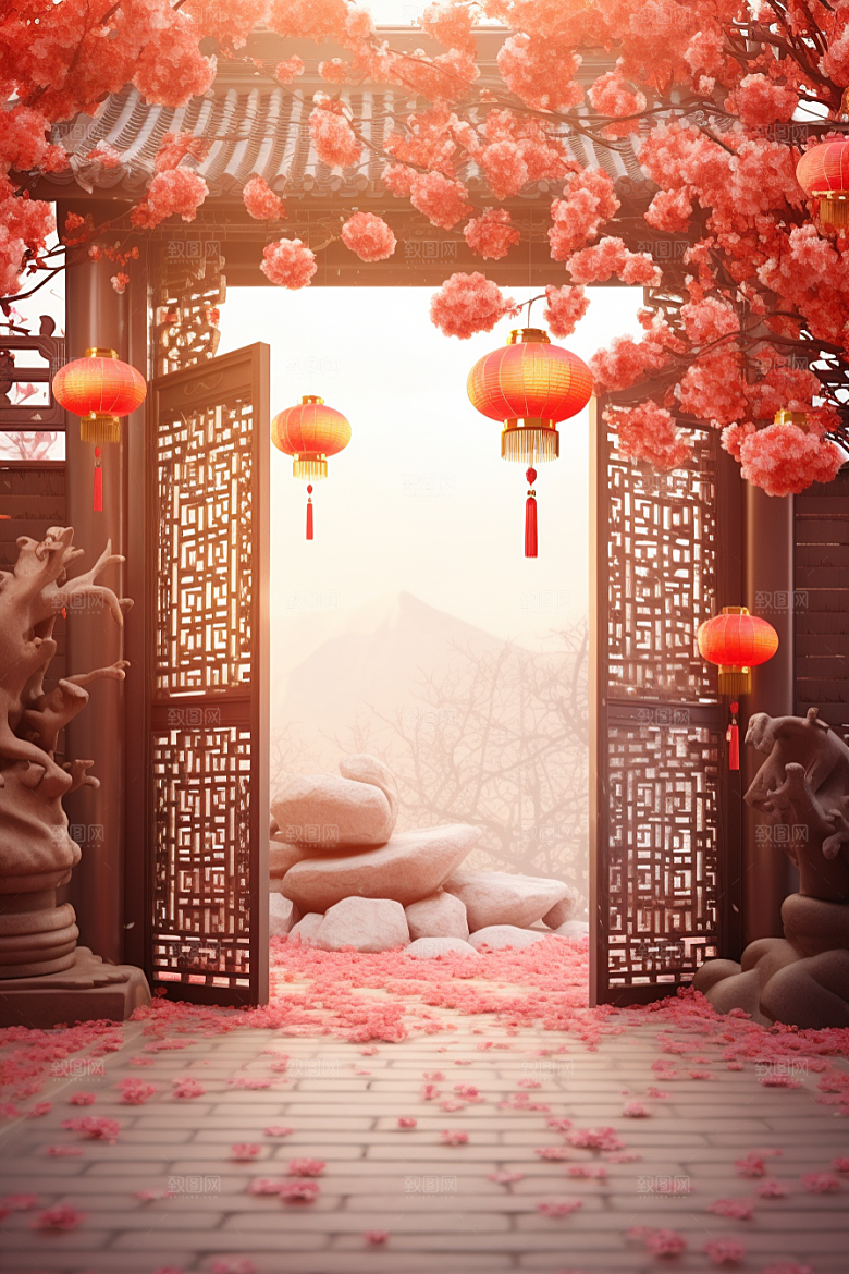 中式传统门楼开业热卖背景图