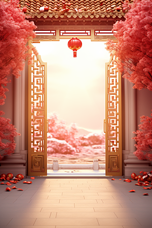 中式传统门楼国潮中国风背景图