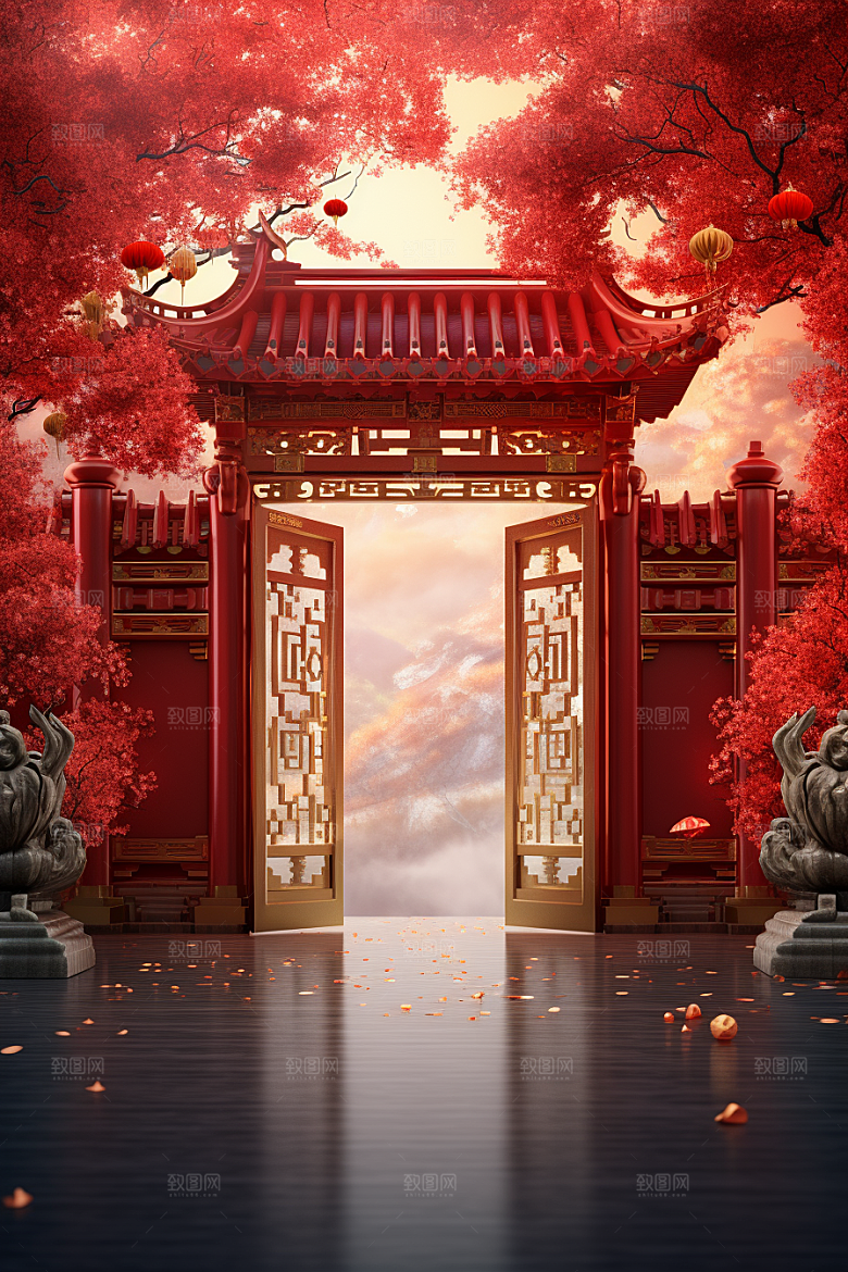 中式传统门楼国潮热卖背景图