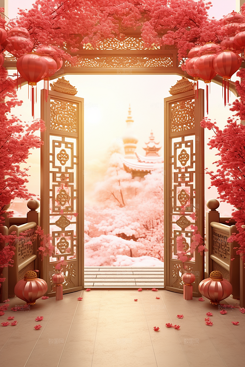 中式传统门楼喜庆中国风背景图
