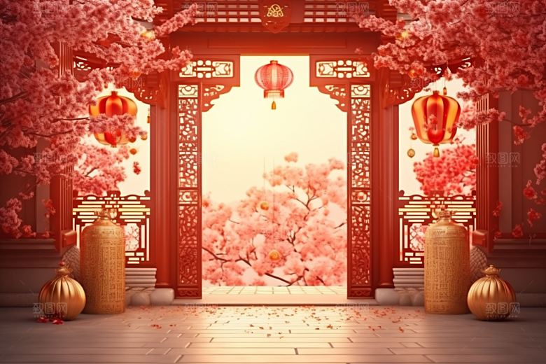 中式传统门楼促销热卖背景图