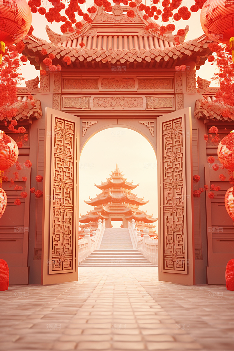 中式传统门楼国潮热卖背景图
