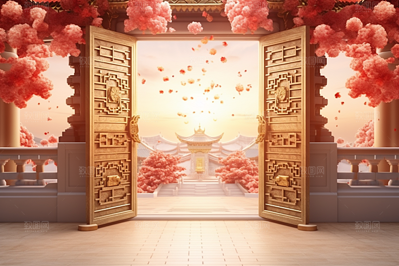 中式传统门楼中国风开业大吉背景图