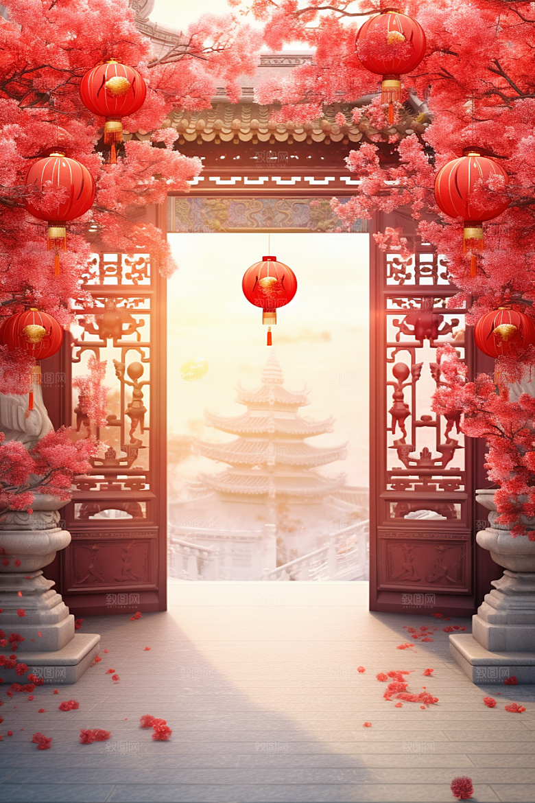 中式传统门楼开业大吉开业背景图