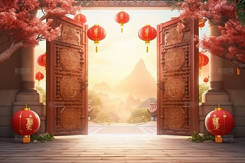 中式传统门楼中国风国潮背景图