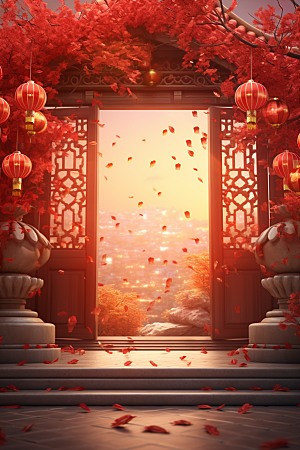 中式传统门楼热卖开业大吉背景图
