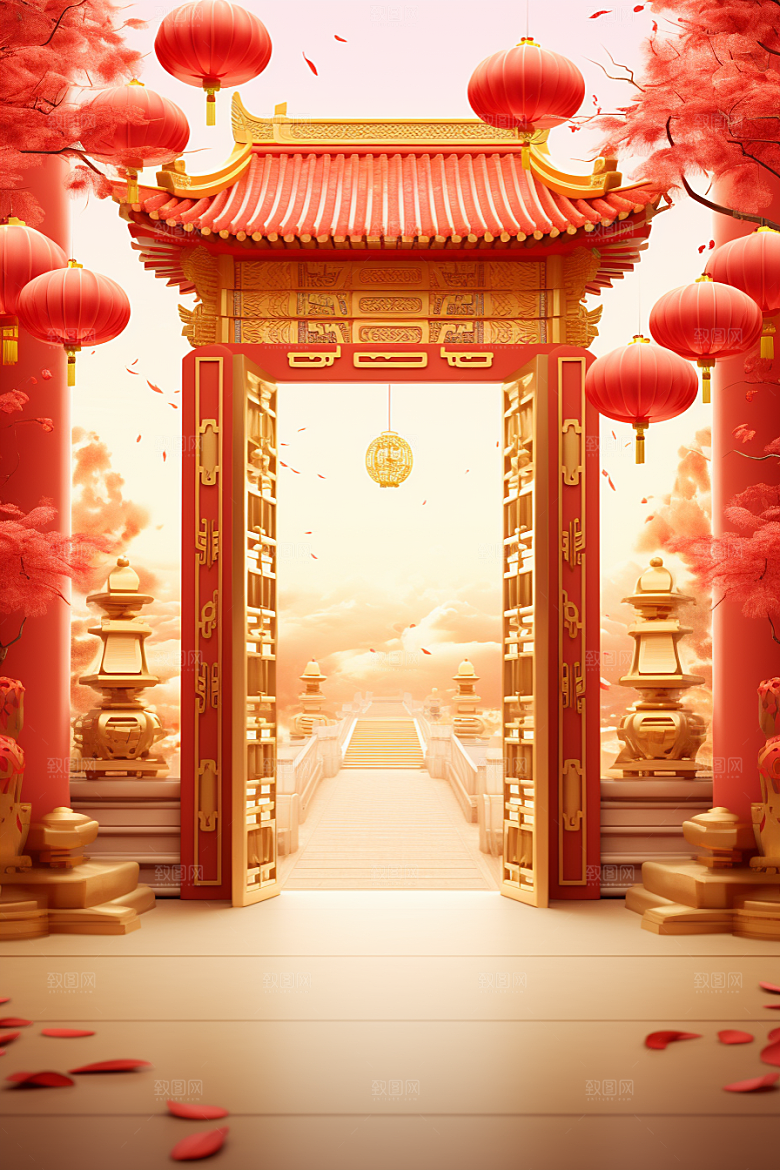 中式传统门楼开业大吉中国风背景图