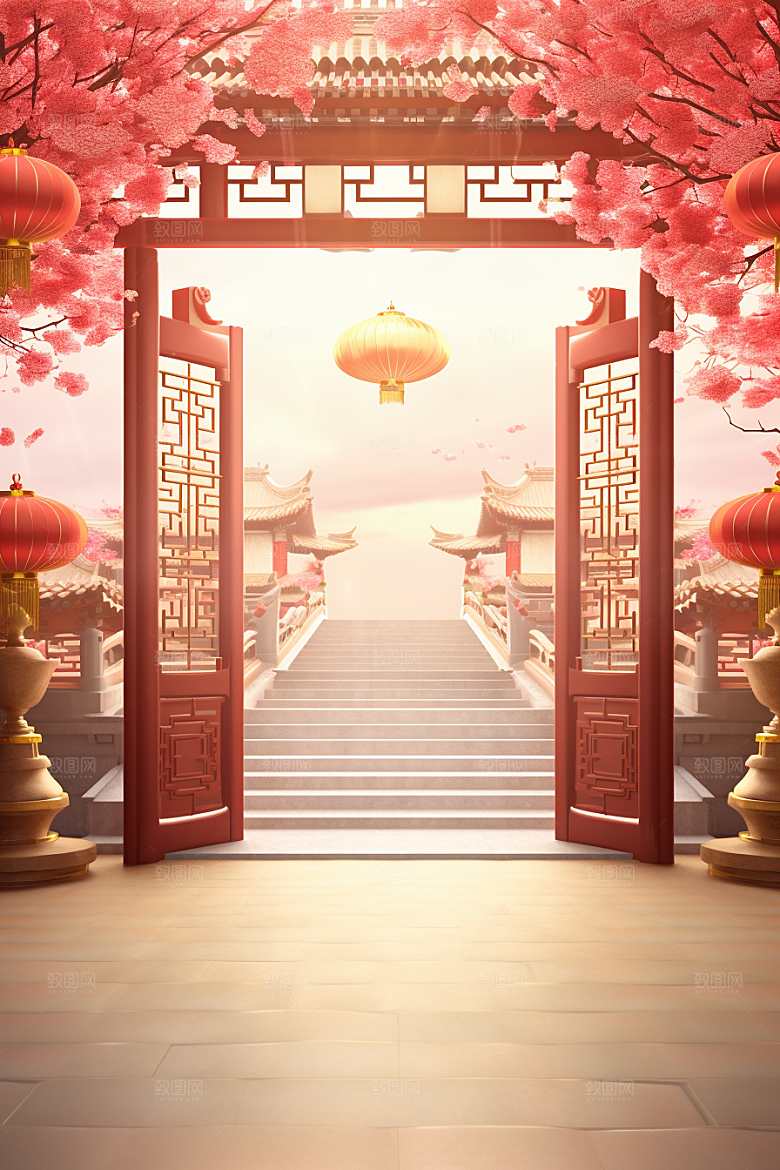 中式传统门楼开业中国风背景图