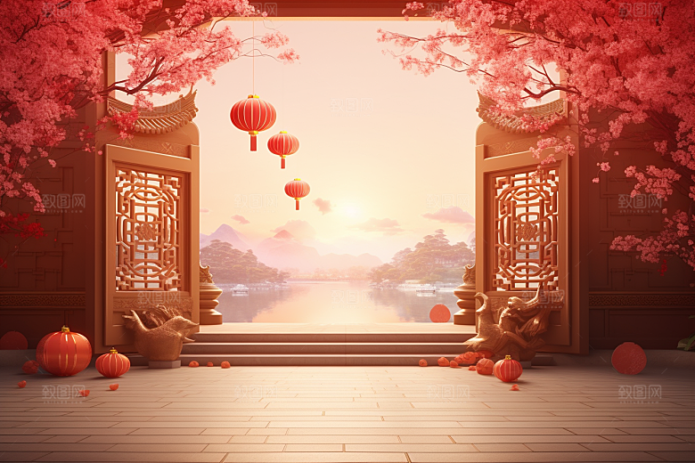 中式传统门楼开业中国风背景图