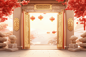 中式传统门楼中国风国潮背景图