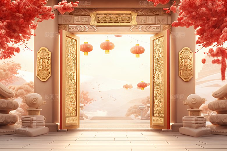 中式传统门楼中国风国潮背景图