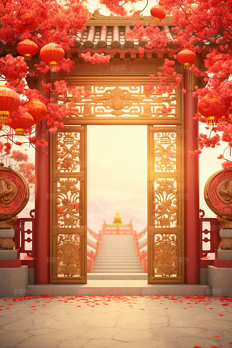 中式传统门楼开业大吉开业背景图