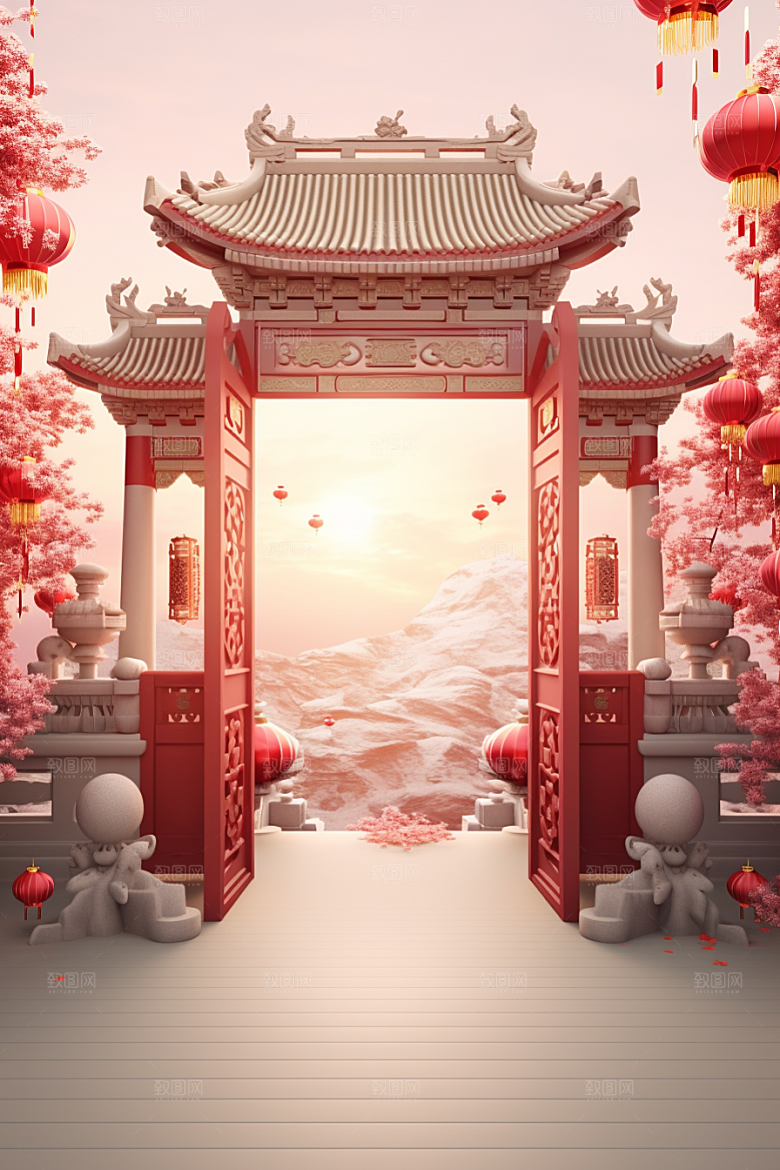 中式传统门楼开业大吉开业背景图